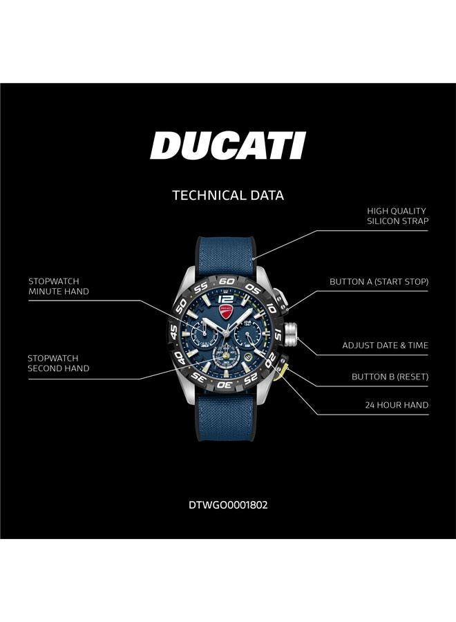 Ducati DT012 Blue Dial Black Silicone-Nylon Strap Chronograph Watch for Men - 42mm - Image 5