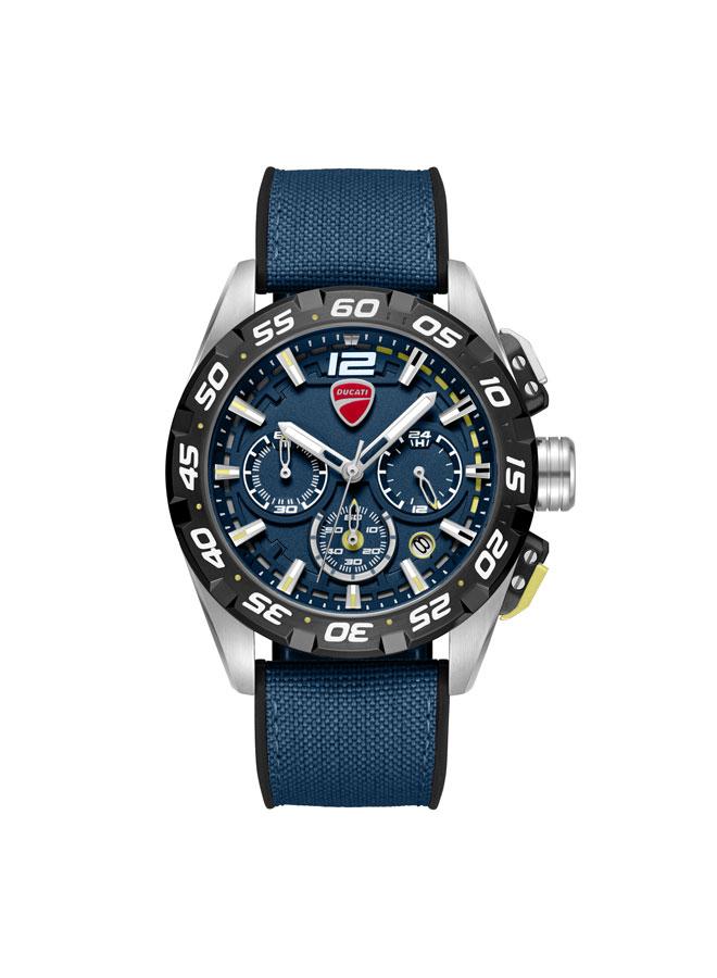 Ducati DT012 Blue Dial Black Silicone-Nylon Strap Chronograph Watch for Men - 42mm - Image 1