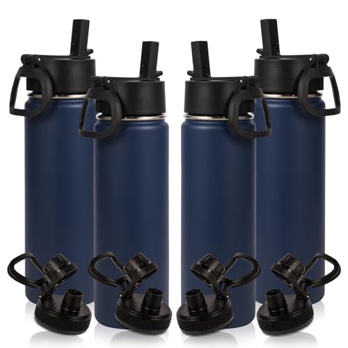 Volhoply 20oz Insulated Stainless Steel Water Bottle With Straw Lid Bulk 4 Pack,Kids Double Wall Vacuum Cups With Handle,Reusable Outdoor Sports Metal Bottles,Travel Flask Keep Cold&Hot(Navy,4) - Image 1