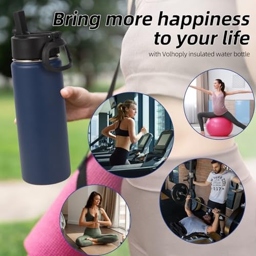 Volhoply 20oz Insulated Stainless Steel Water Bottle With Straw Lid Bulk 4 Pack,Kids Double Wall Vacuum Cups With Handle,Reusable Outdoor Sports Metal Bottles,Travel Flask Keep Cold&Hot(Navy,4) - Image 5