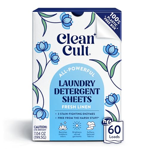 Cleancult Laundry Detergent Sheets - Resealable Box - 3 Stain Fighting Enzymes - Fresh Linen - 60 Loads - Free of Harsh Chemicals - No Mess - No Plastic Waste - Image 1