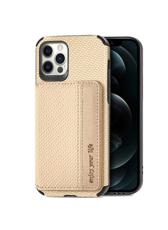 The Bros Phone Case For iPhone 12 / 12 Pro Carbon Fiber Magnetic Card Bag TPU+PU Shockproof Back Cover Phone Case with Holder & Card Slot & Photo Frame  - Image 2