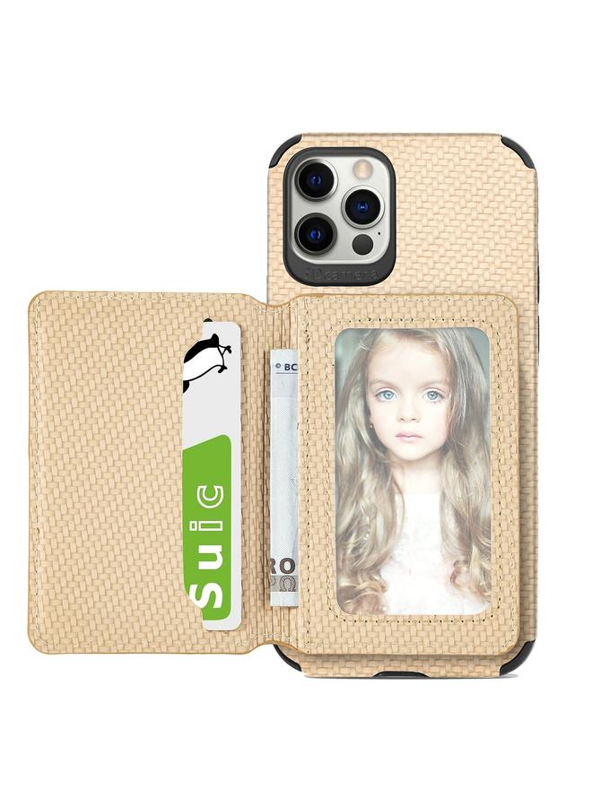 The Bros Phone Case For iPhone 12 / 12 Pro Carbon Fiber Magnetic Card Bag TPU+PU Shockproof Back Cover Phone Case with Holder & Card Slot & Photo Frame  - Image 1