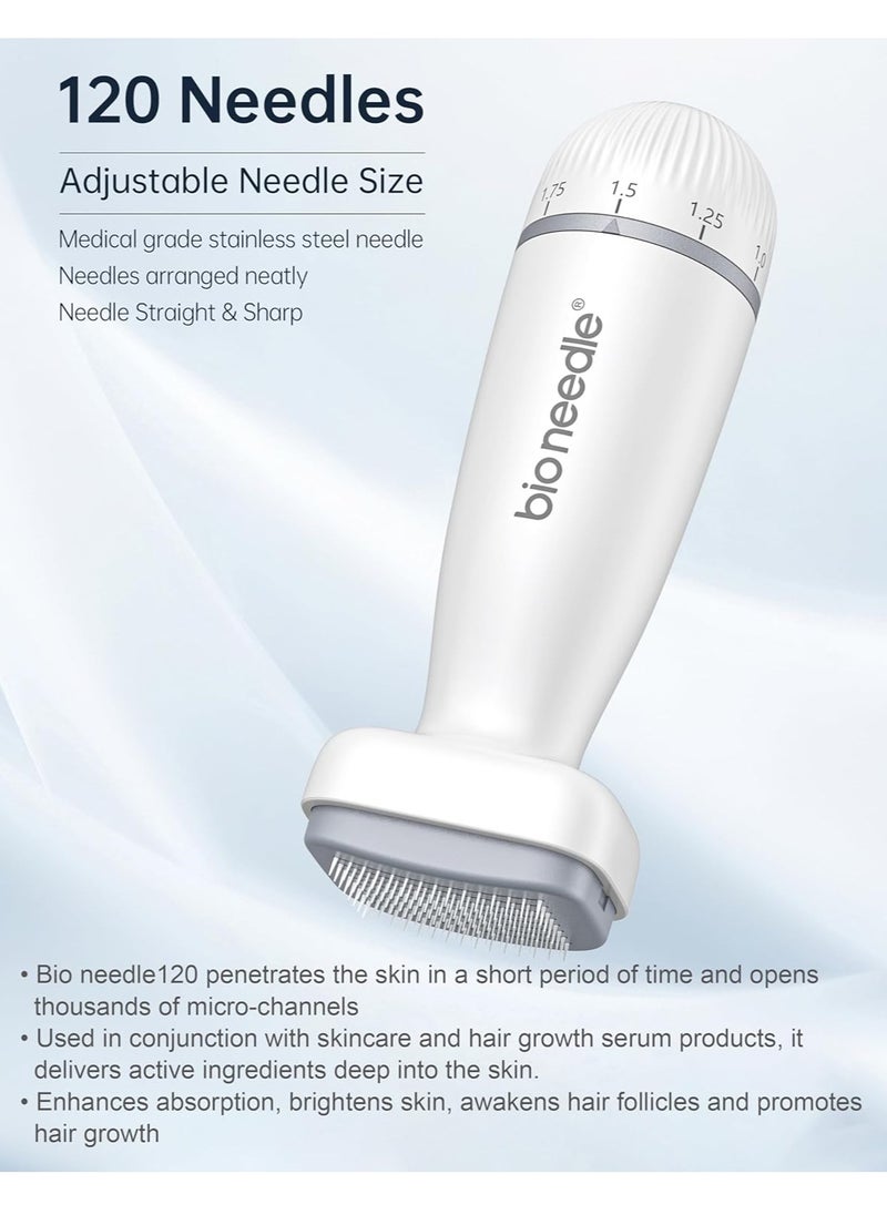 bio needle - Adjustable 0-2mm 120 Pins Derma Stamp Microneedling Pen Microneedle Stamp For Hair, Beard Growth, Shrink Pores, Brighten Skin Tone - Image 1