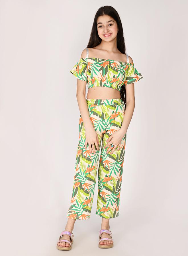 ليل بيكس طقم بلوزة قصيرة وبنطلون بطبعة استوائية من ستايلي - Image 3