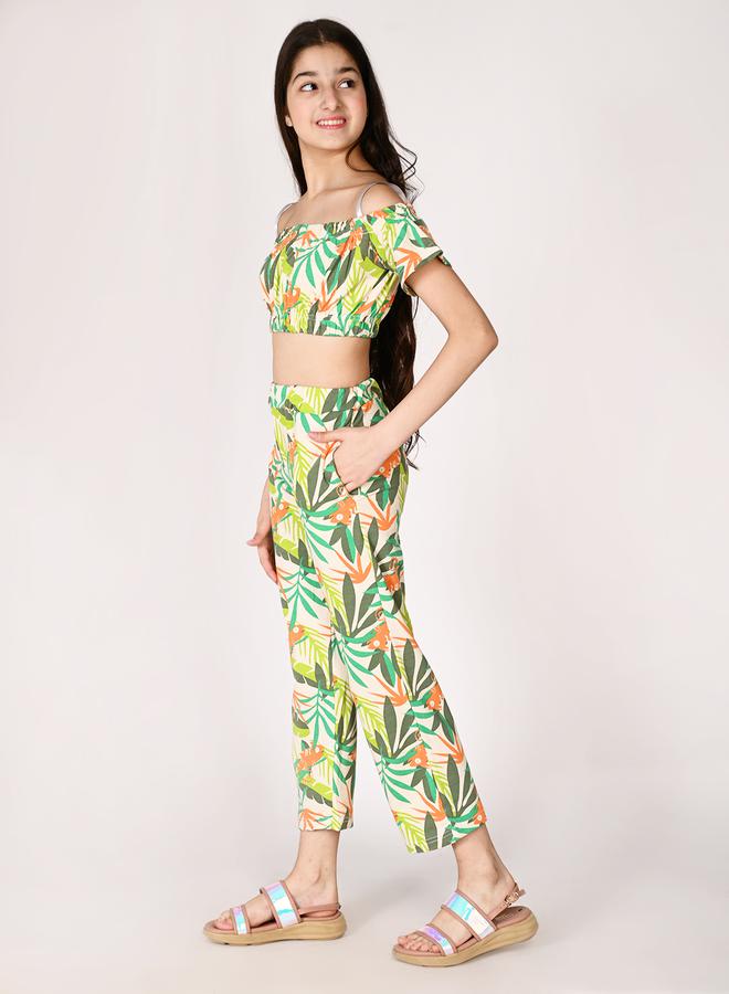 ليل بيكس طقم بلوزة قصيرة وبنطلون بطبعة استوائية من ستايلي - Image 4
