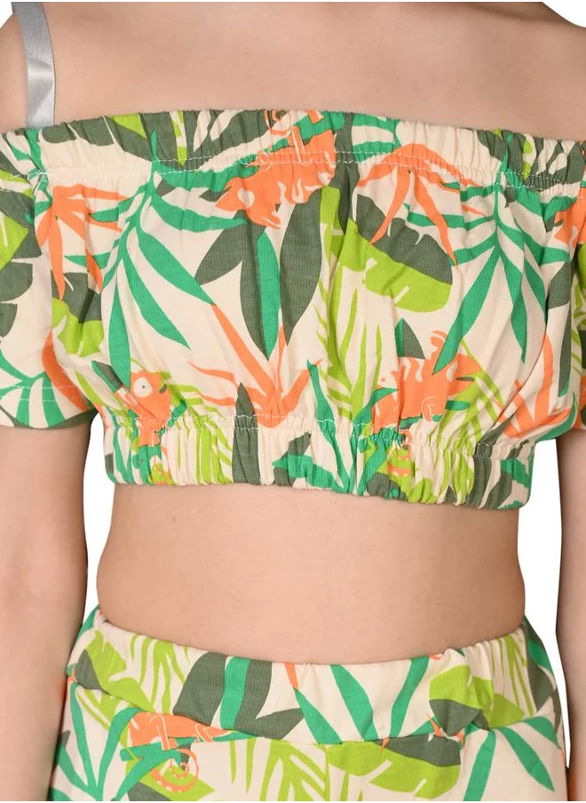 ليلك Tropical Print Crop Top & Pants Set