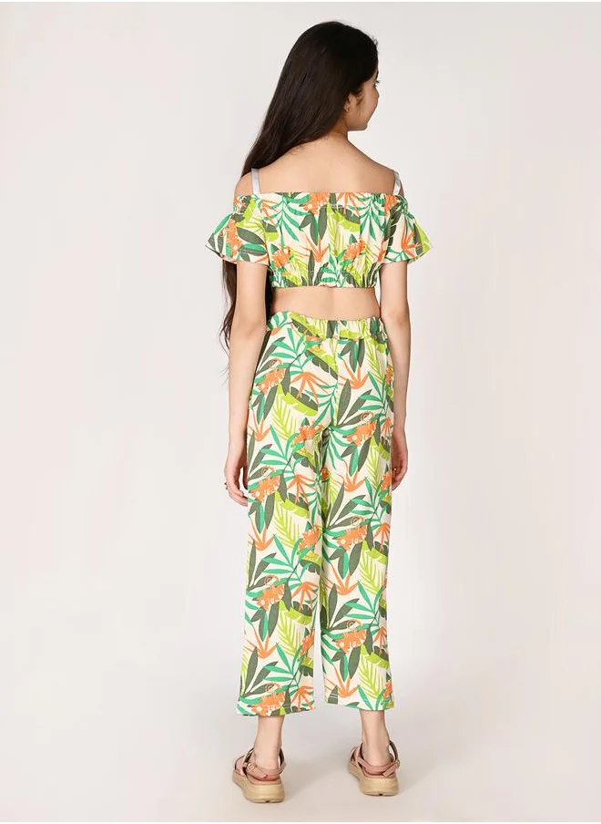 LILPICKS Tropical Print Crop Top & Pants Set by Styli