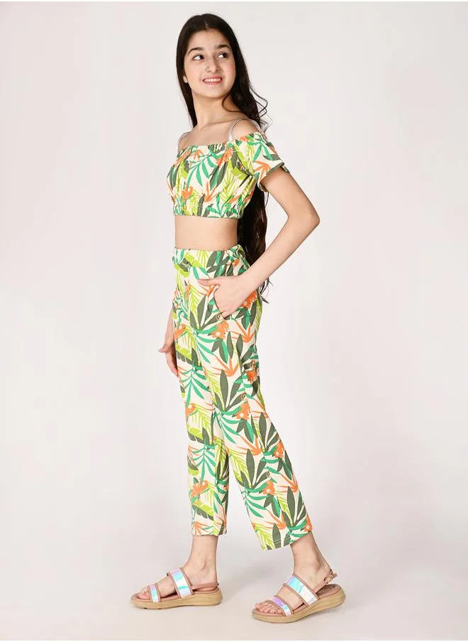 LILPICKS Tropical Print Crop Top & Pants Set by Styli
