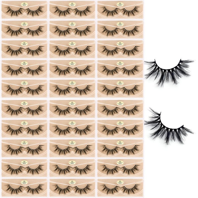 FARRED Wholesale Faux Mink Lashes 30 Pairs 3D A02 Medium Length Vegan Eyelashes Fluffy Volume Strip Lashes Bulk Fake Mixed Natural Look 3D False Eyelashes 3D A02