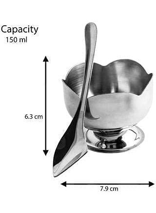KD ZONE KD ZONE Stainless Steel Lotus Design Dessert Ice Cream Cups with Spoon 6 Psc Bowl Set Silver Serving Bowl for Ice CreamFruitsPudding Gift Article  - Image 4