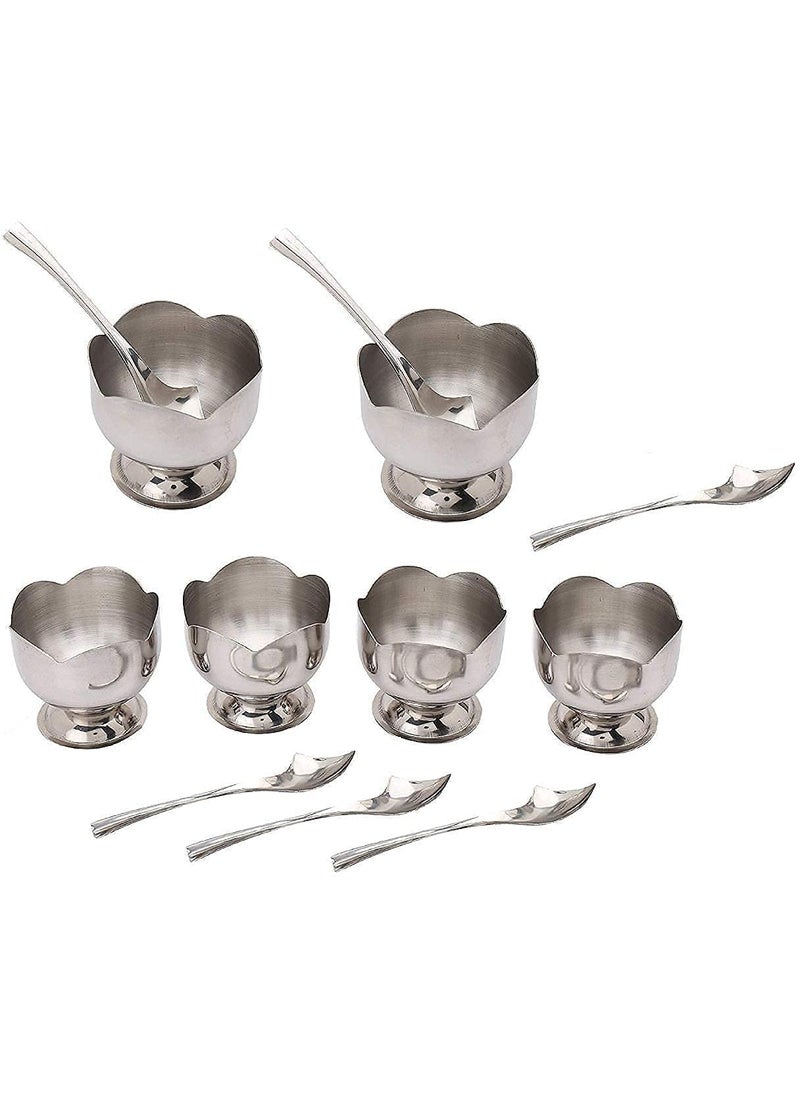 KD ZONE KD ZONE Stainless Steel Lotus Design Dessert Ice Cream Cups with Spoon 6 Psc Bowl Set Silver Serving Bowl for Ice CreamFruitsPudding Gift Article  - Image 3