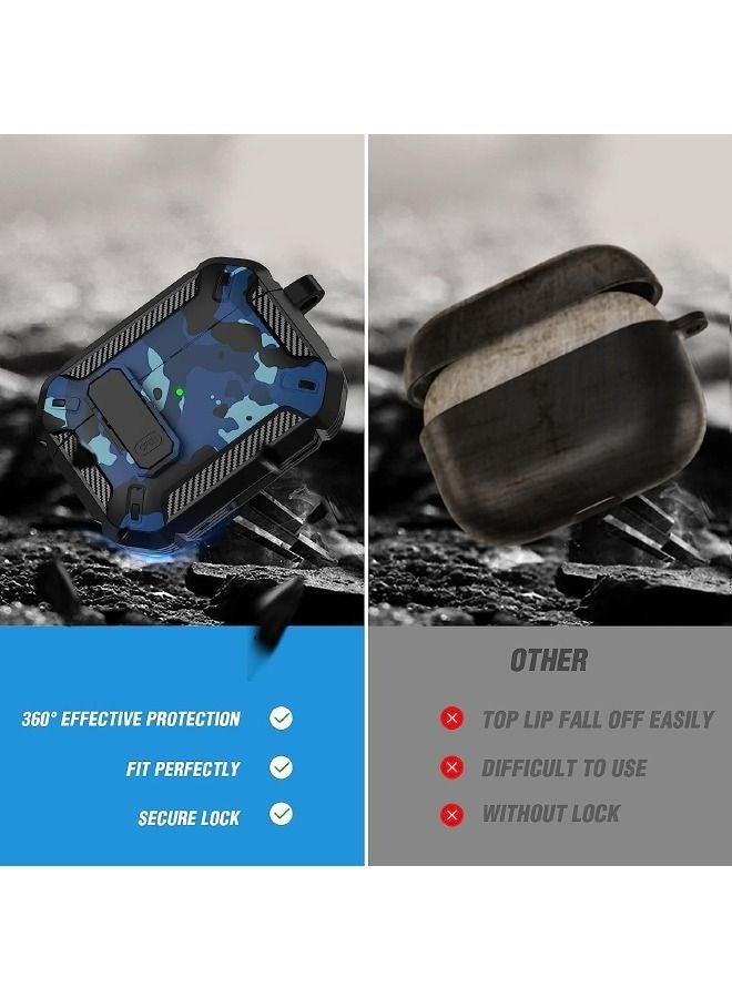 كيلا غطاء حماية Airpods Pro 2 2022، غطاء حماية Airpods Pro 2 مزود بقفل، غطاء عسكري صلب مقاوم للصدمات مع سلسلة مفاتيح، متوافق مع Apple Airpods Pro 2 2022 (أزرق مموه) - Image 3