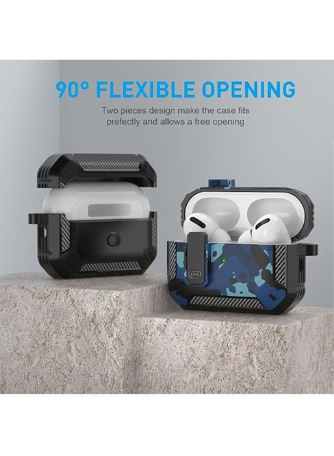 كيلا غطاء حماية Airpods Pro 2 2022، غطاء حماية Airpods Pro 2 مزود بقفل، غطاء عسكري صلب مقاوم للصدمات مع سلسلة مفاتيح، متوافق مع Apple Airpods Pro 2 2022 (أزرق مموه) - Image 5