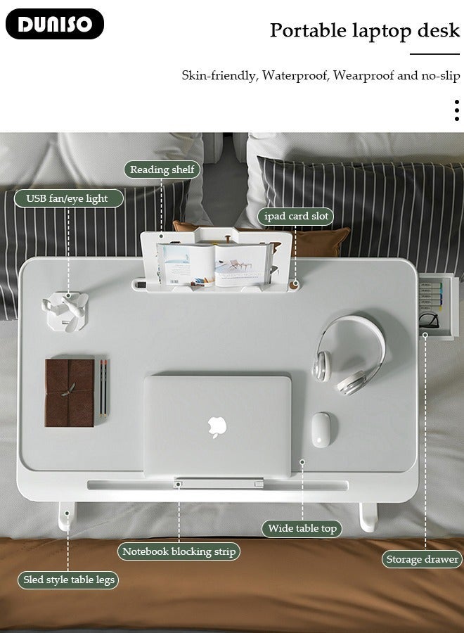 DUNISO Laptop Desk for Bed, Height Adjustable Laptop Stand for Couch, Extra Large Foldable Lap Desk with Drawer, for Home Working, Writing, Reading - Image 2