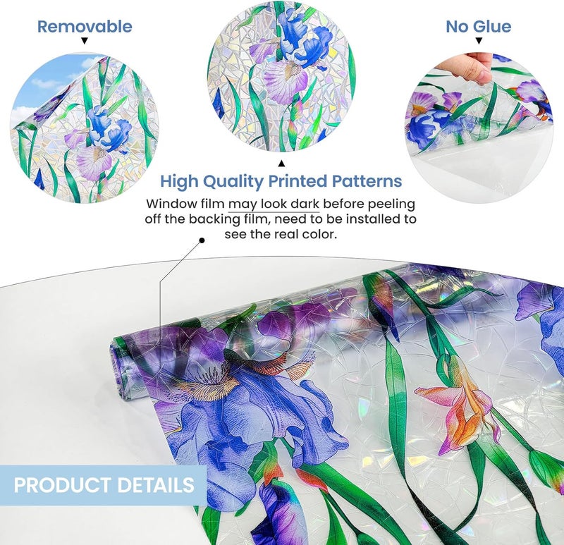 ADD.HERES Window Privacy Film Home Room Bathroom Spring Decor Car Decorations, Stained Glass Window Film, Static Cling Window Film，Rainbow Window Film (Starry Iris Whispers, 17.5" x 78.7") - Image 5