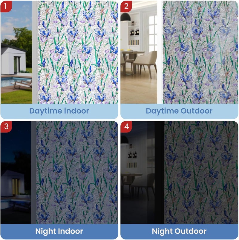 ADD.HERES Window Privacy Film Home Room Bathroom Spring Decor Car Decorations, Stained Glass Window Film, Static Cling Window Film，Rainbow Window Film (Starry Iris Whispers, 17.5" x 78.7") - Image 4