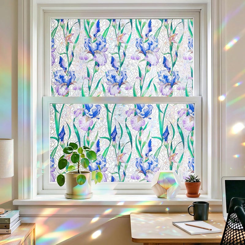 ADD.HERES Window Privacy Film Home Room Bathroom Spring Decor Car Decorations, Stained Glass Window Film, Static Cling Window Film，Rainbow Window Film (Starry Iris Whispers, 17.5" x 78.7") - Image 1