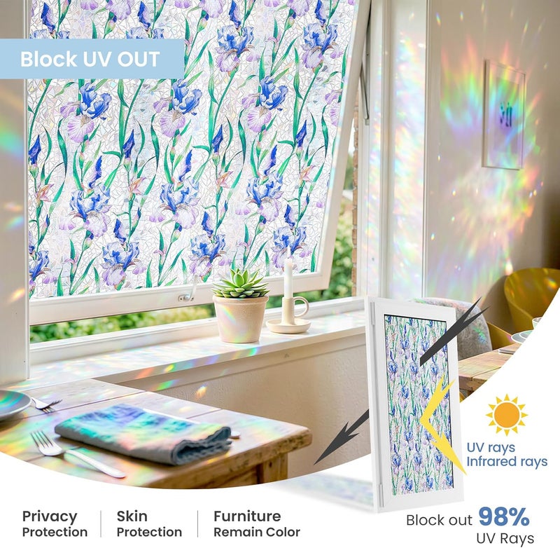 ADD.HERES Window Privacy Film Home Room Bathroom Spring Decor Car Decorations, Stained Glass Window Film, Static Cling Window Film，Rainbow Window Film (Starry Iris Whispers, 17.5" x 78.7") - Image 3