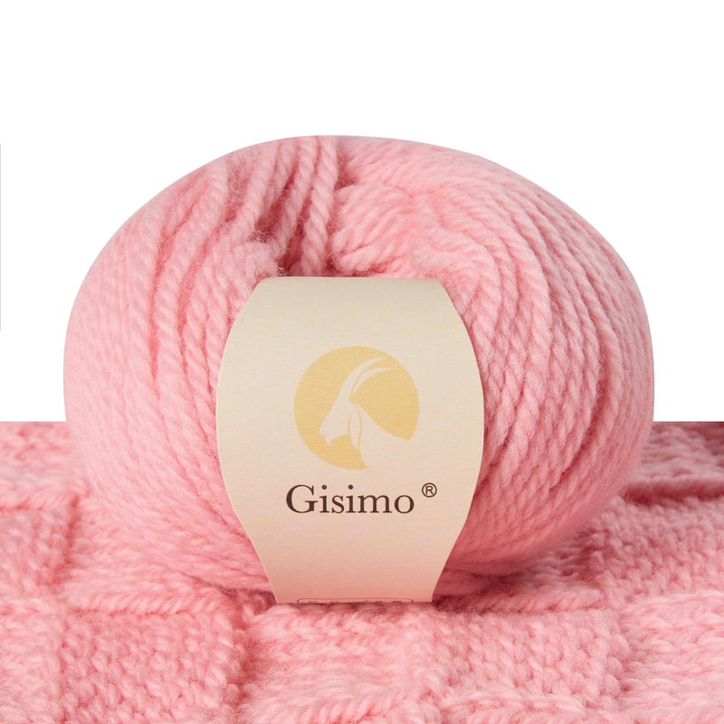 Gisimo 100% Merino Wool Yarn, 3-Ply Luxurious and Soft Yarn for Hand Knitting & Crocheting (Pink,1Ball) - Image 1