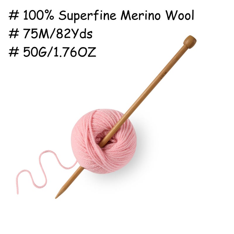 Gisimo 100% Merino Wool Yarn, 3-Ply Luxurious and Soft Yarn for Hand Knitting & Crocheting (Pink,1Ball) - Image 3