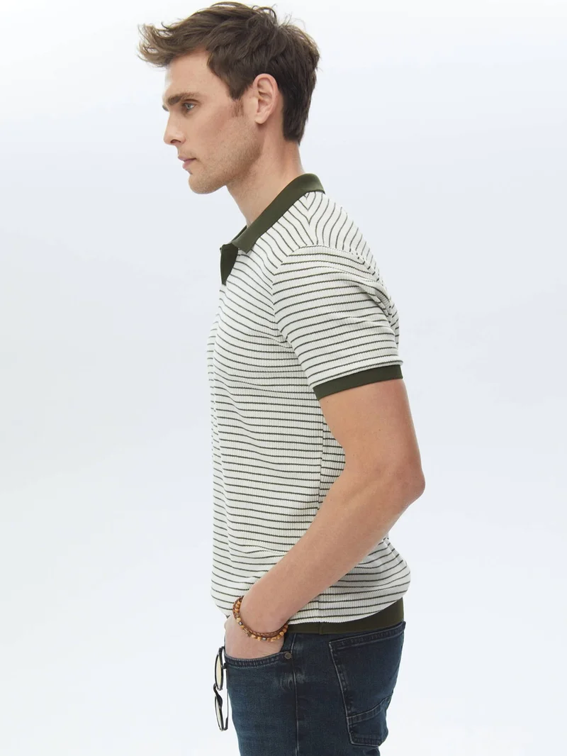 كيب Khaki Printed Polo Collar Cotton Blend T-Shirt