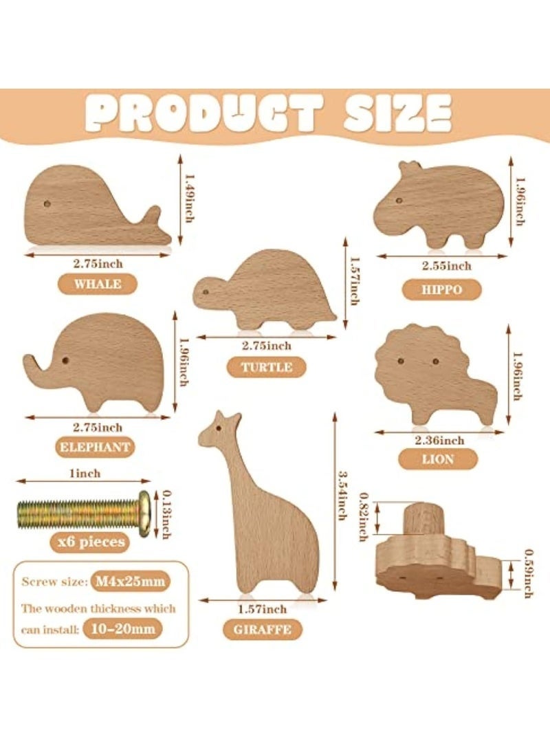 Wooden Animal Cabinet Knobs Decorative Wood Dresser Knobs with Screws Dresser Pulls Marine Woodland Natural Wild Animals Pulls Handles Nursery for Home Furniture Decor(Zoo,6 Sets) - Image 2