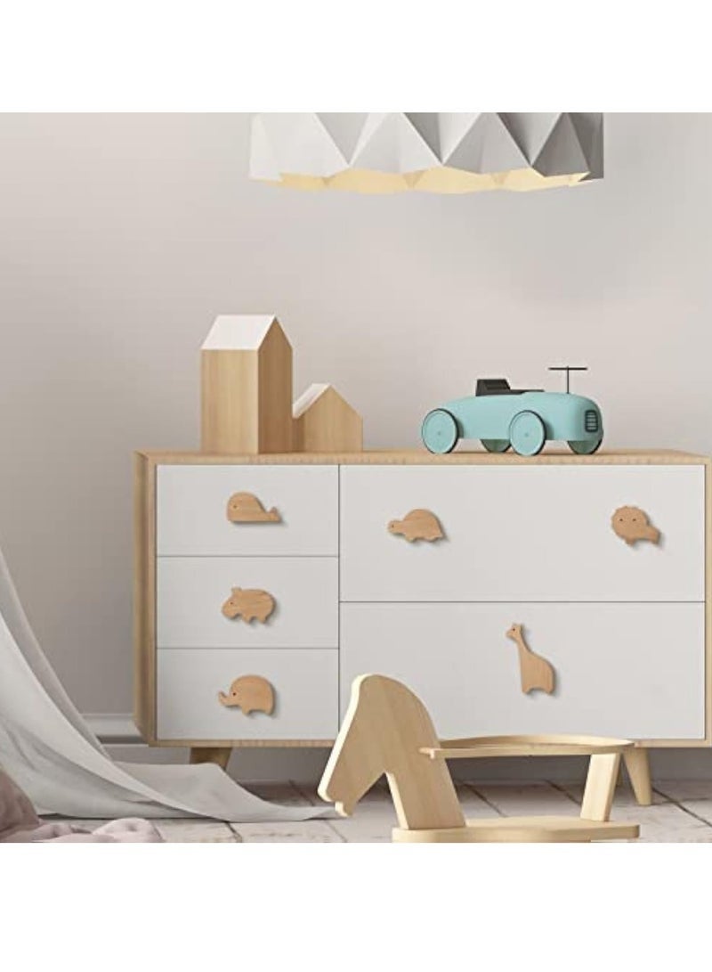 Wooden Animal Cabinet Knobs Decorative Wood Dresser Knobs with Screws Dresser Pulls Marine Woodland Natural Wild Animals Pulls Handles Nursery for Home Furniture Decor(Zoo,6 Sets) - Image 5