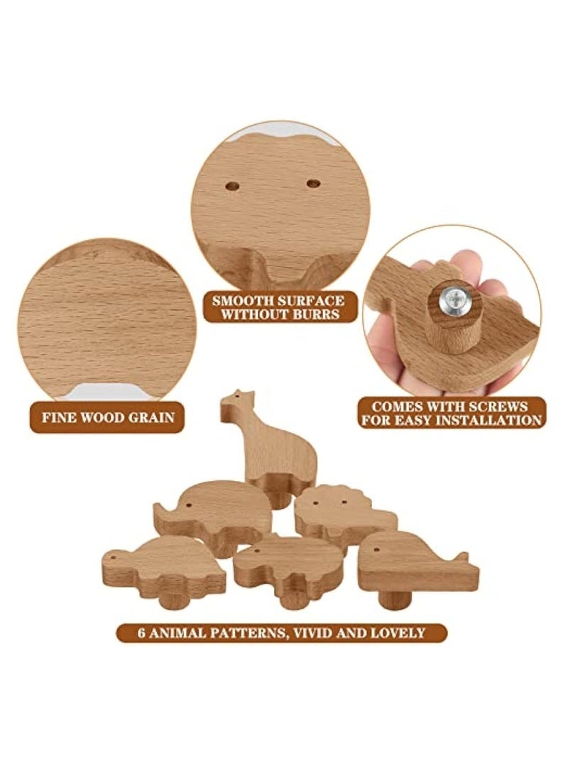 Wooden Animal Cabinet Knobs Decorative Wood Dresser Knobs with Screws Dresser Pulls Marine Woodland Natural Wild Animals Pulls Handles Nursery for Home Furniture Decor(Zoo,6 Sets) - Image 3