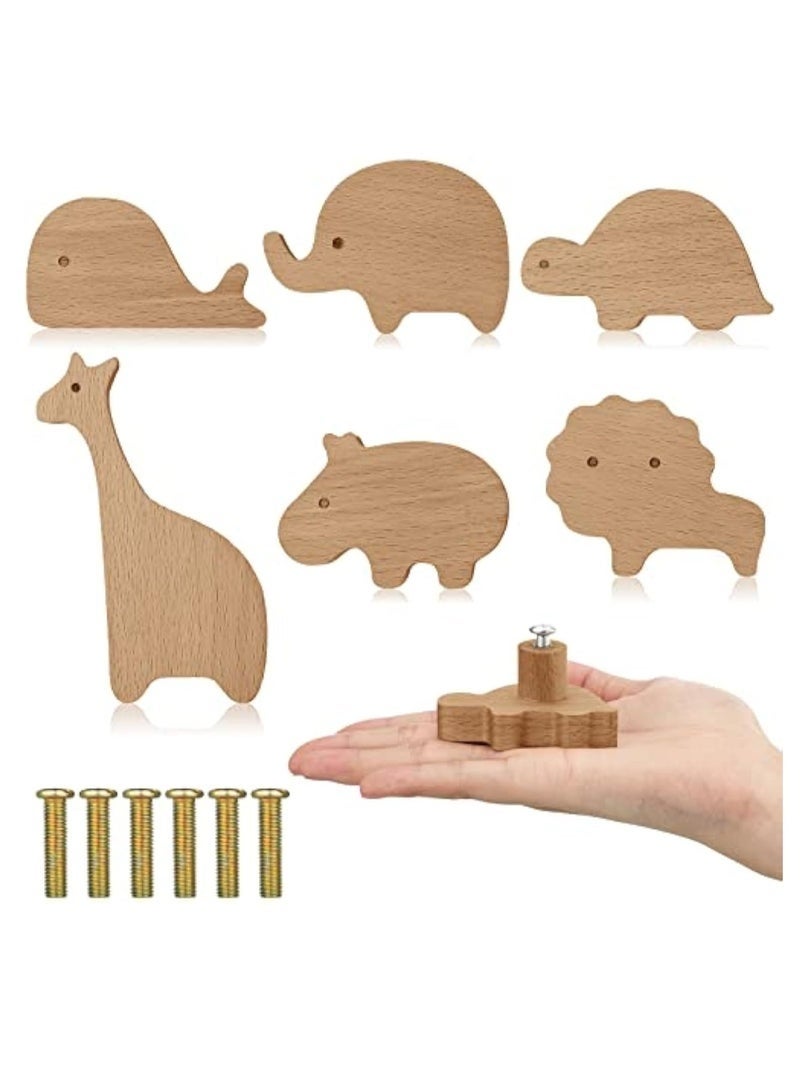 Wooden Animal Cabinet Knobs Decorative Wood Dresser Knobs with Screws Dresser Pulls Marine Woodland Natural Wild Animals Pulls Handles Nursery for Home Furniture Decor(Zoo,6 Sets) - Image 1