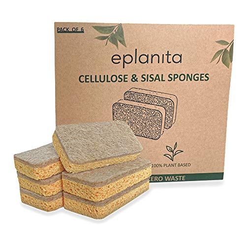 eplanita Natural Plant Based Scrub Sponges (6 Pack), Non-Scratch, Biodegradable Eco Scourers for Kitchen and Bathroom - Image 1