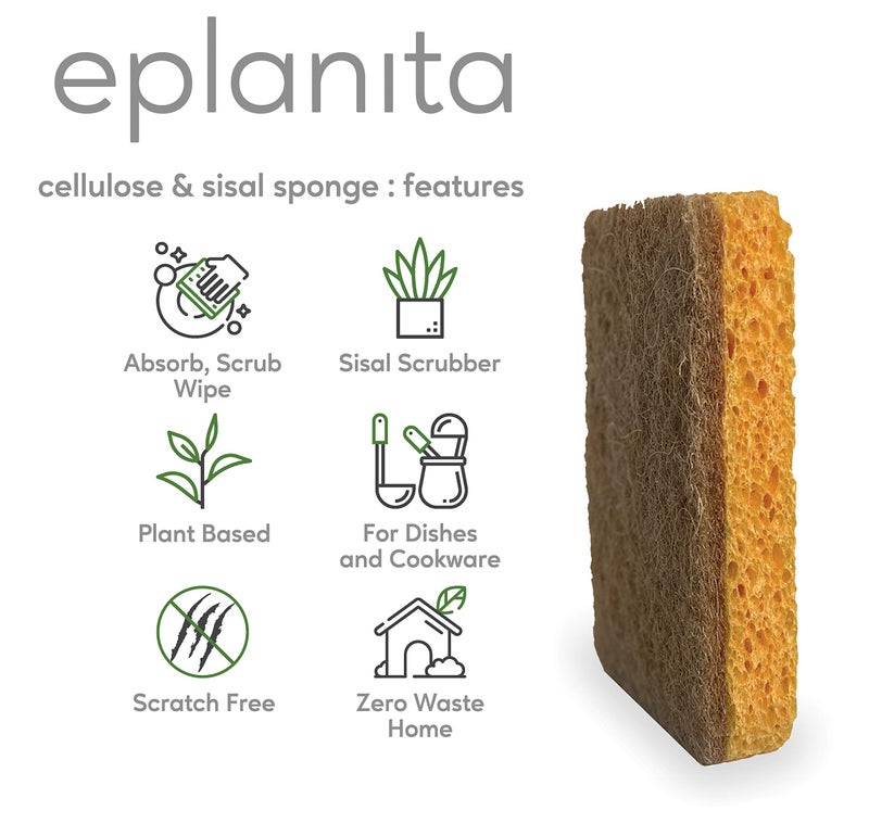 eplanita Natural Plant Based Scrub Sponges (6 Pack), Non-Scratch, Biodegradable Eco Scourers for Kitchen and Bathroom - Image 2