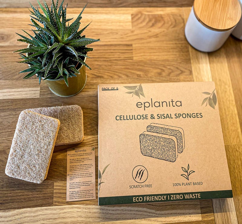 eplanita Natural Plant Based Scrub Sponges (6 Pack), Non-Scratch, Biodegradable Eco Scourers for Kitchen and Bathroom - Image 5