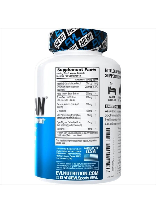 Evlution دعم حارق الدهون الليلي - حبوب دعم النوم وفقدان الوزن أثناء الليل مع مستخلص الشاي الأخضر الحراري ومستخلص الفاصوليا البيضاء - حبوب حمية تدعم فقدان الدهون العنيدة - Image 2