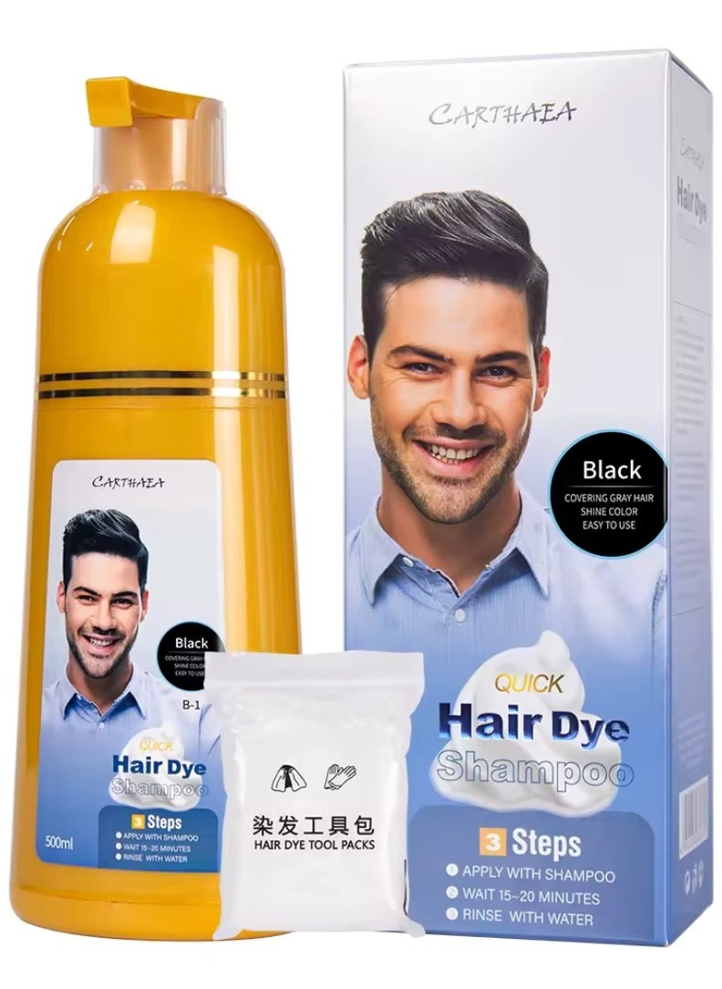 Carthaea - 500ml Black Hair Dye Shampoo Grey and White Hair Coverage Hair Color Shampoo for Women and Men Long Lasting Deeply Nourishing and Anti Hair Fall Hair Color Shampoo Herbal Hair Dye Shampoo - Image 1