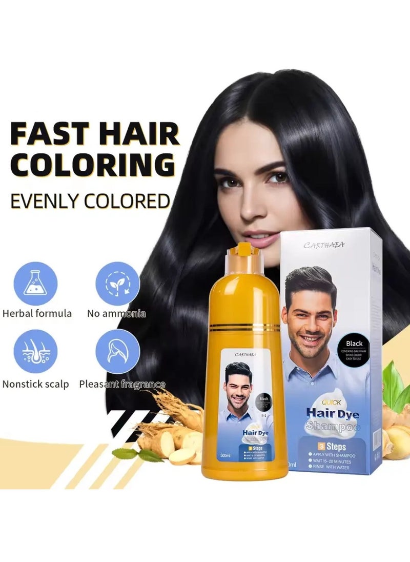 Carthaea - 500ml Black Hair Dye Shampoo Grey and White Hair Coverage Hair Color Shampoo for Women and Men Long Lasting Deeply Nourishing and Anti Hair Fall Hair Color Shampoo Herbal Hair Dye Shampoo - Image 1