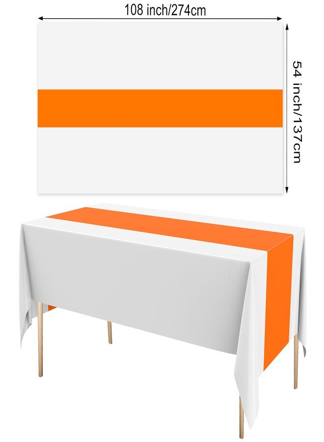 Oudain 3 Pcs Disposable Plastic Tablecloths 54" x 108" for Rectangle Tables Cloths Waterproof Table Cover for Baby Shower Wedding Birthdays Graduation Decoration (Orange,White) - Image 2