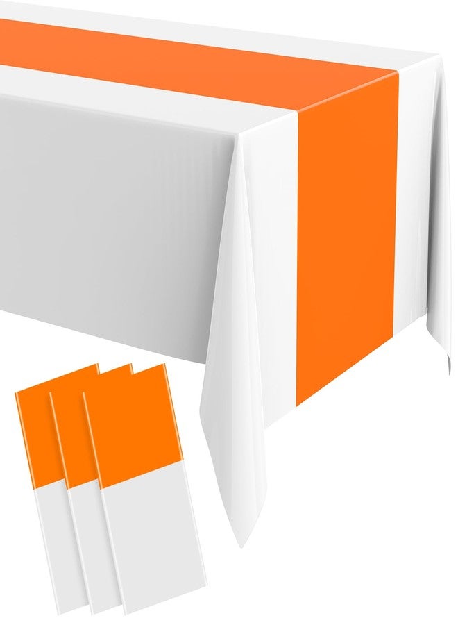 Oudain 3 Pcs Disposable Plastic Tablecloths 54" x 108" for Rectangle Tables Cloths Waterproof Table Cover for Baby Shower Wedding Birthdays Graduation Decoration (Orange,White) - Image 1