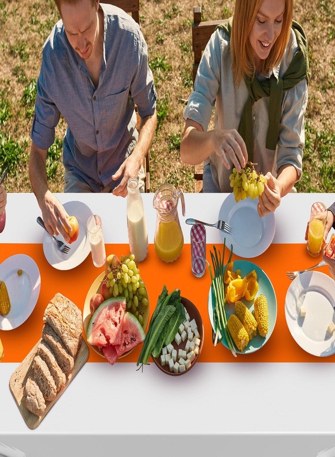 Oudain 3 Pcs Disposable Plastic Tablecloths 54" x 108" for Rectangle Tables Cloths Waterproof Table Cover for Baby Shower Wedding Birthdays Graduation Decoration (Orange,White) - Image 4
