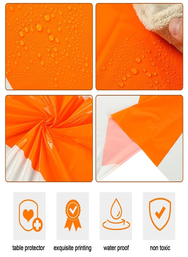 Oudain 3 Pcs Disposable Plastic Tablecloths 54" x 108" for Rectangle Tables Cloths Waterproof Table Cover for Baby Shower Wedding Birthdays Graduation Decoration (Orange,White) - Image 3