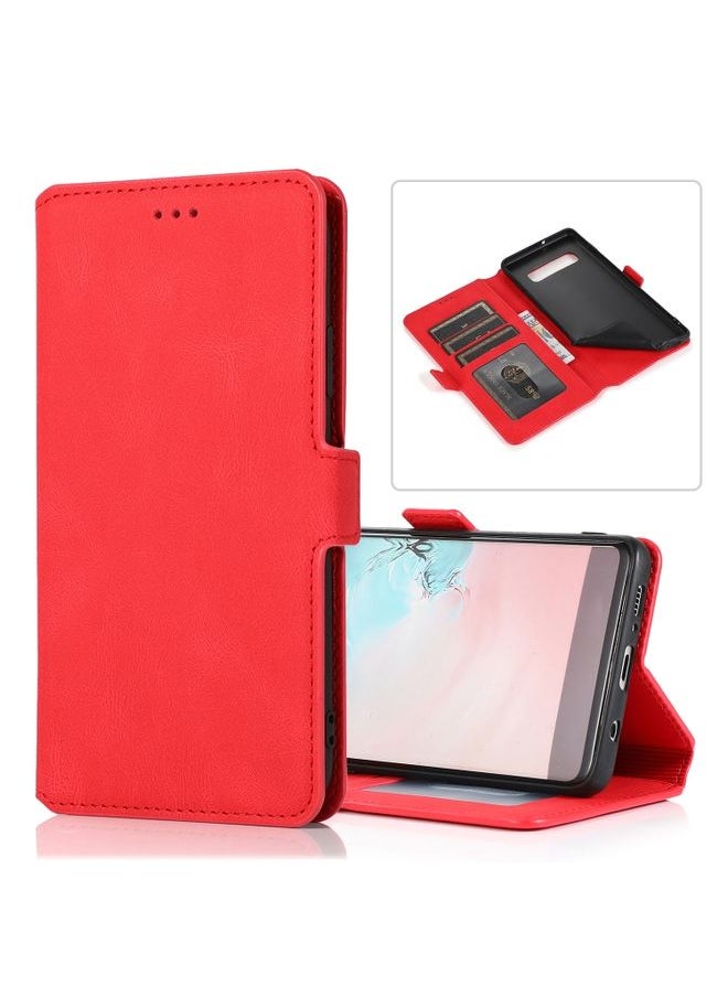 Generic - Case Cover For Samsung Galaxy S10 Plus Retro Magnetic Closing Clasp Horizontal Flip Leather Case with Holder & Card Slots & Photo Frame & Wallet Red - Image 1