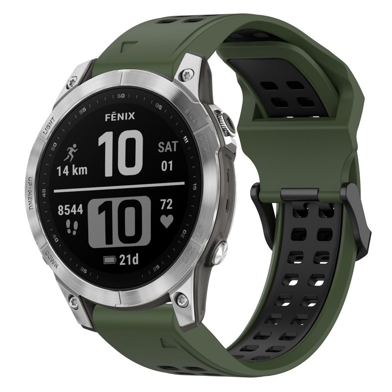S-TOP For Garmin Fenix 7 Two Color Reverse Buckle 22mm Silicone Watch Band(Army Green+Black) - Image 1