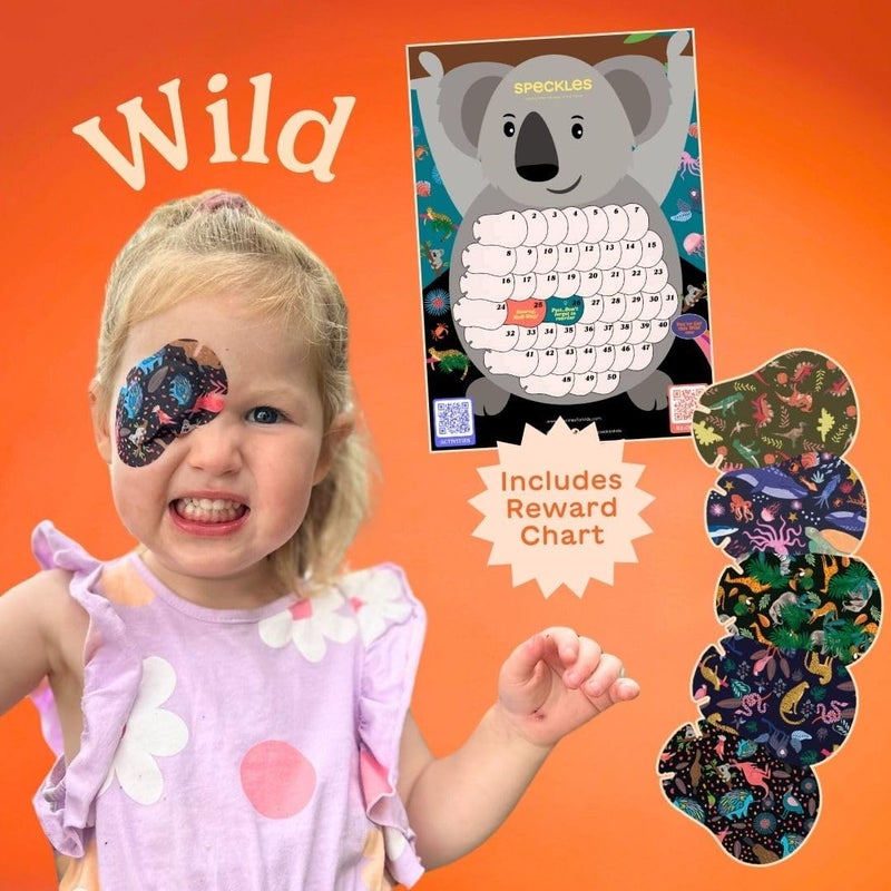 HIDESEE Speckles Kids Eye Patches (Wild Pack) Fun & Comfortable Hypoallergenic Patches for Amblyopia Treatment for Boys & Girls Includes Reward Chart (50 Pack) - Image 2