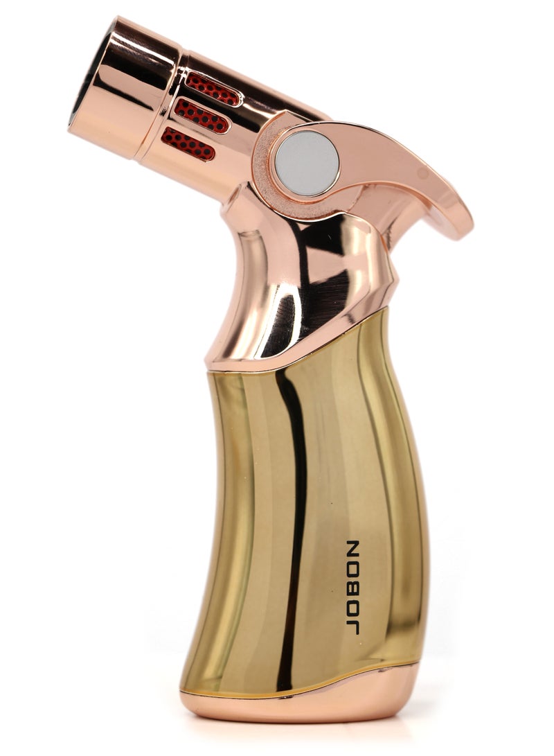 جوبون ولاعة غاز البوتان OBON Jet Flame المقاومة للرياح قابلة لإعادة التعبئة باللون الأزرق للشواء باللون الذهبي - Image 1