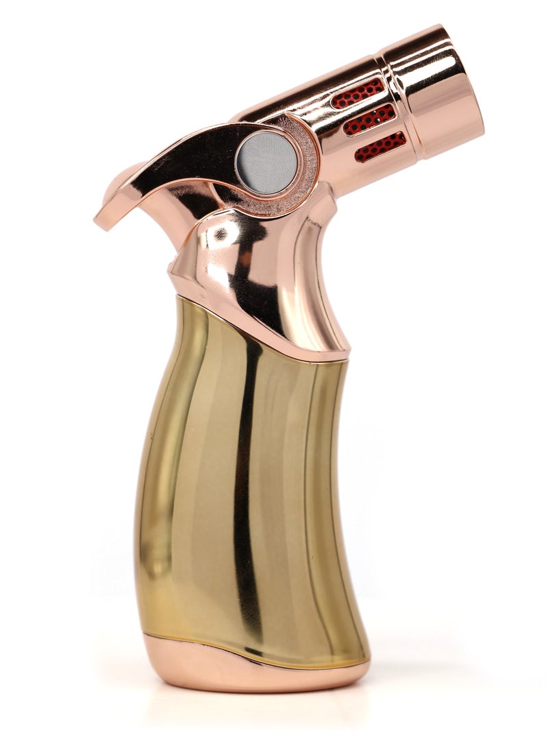 جوبون ولاعة غاز البوتان OBON Jet Flame المقاومة للرياح قابلة لإعادة التعبئة باللون الأزرق للشواء باللون الذهبي - Image 2