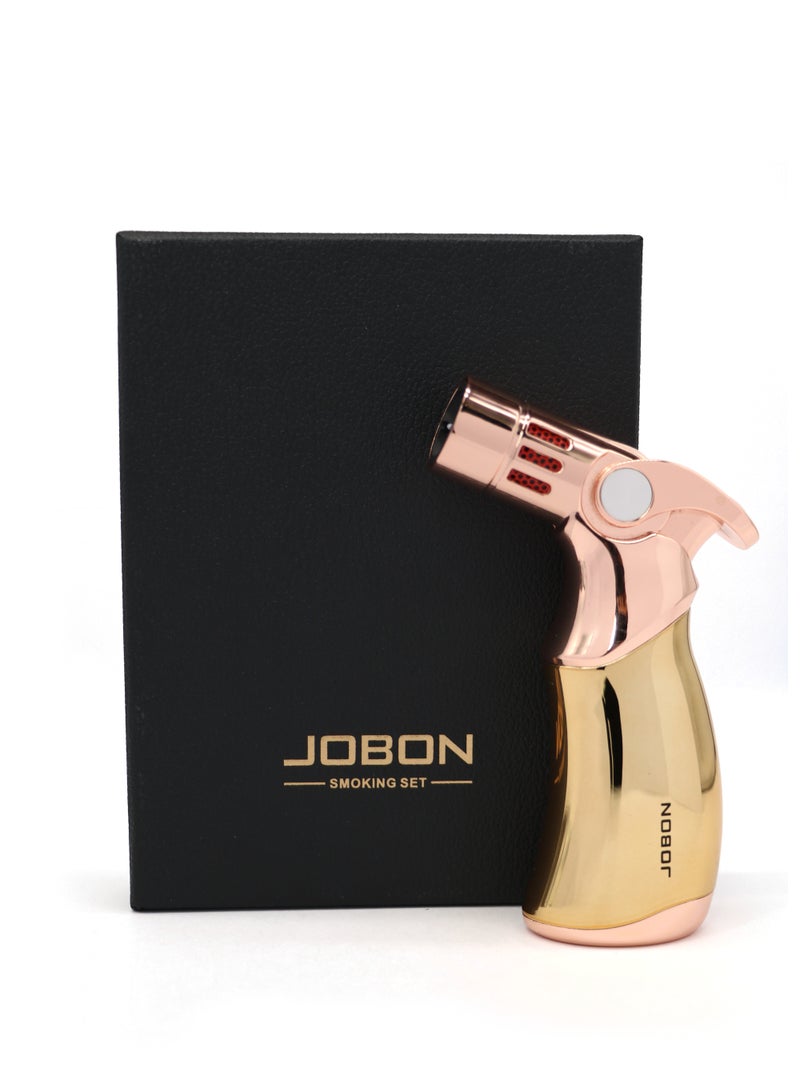جوبون ولاعة غاز البوتان OBON Jet Flame المقاومة للرياح قابلة لإعادة التعبئة باللون الأزرق للشواء باللون الذهبي - Image 3