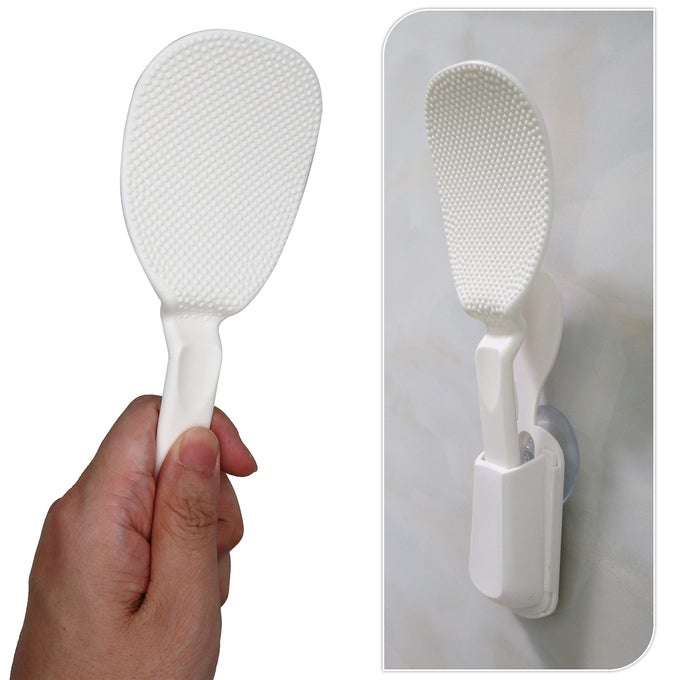 NON STICK RICE PADDLE SPATULA WITH SUCTION CUP HOLDER RACK FOR RICE POTATO