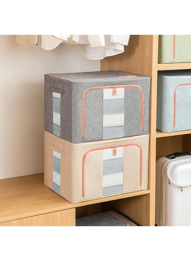 صندوق تخزين ملابس قابل للطي، منظم خزانة ملابس ذو سعة كبيرة مع نافذة شفافة، رمادي - Image 1