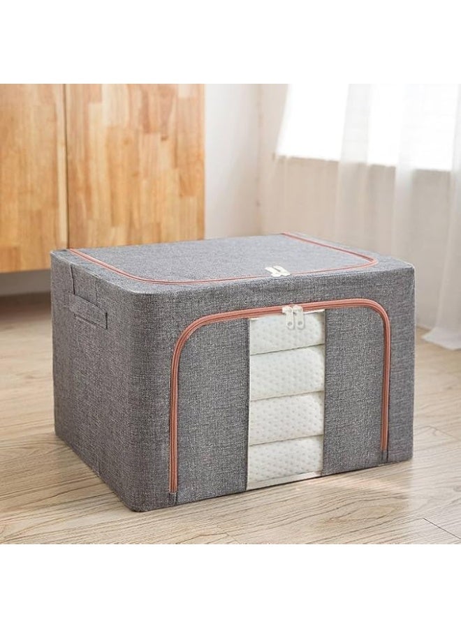 صندوق تخزين ملابس قابل للطي، منظم خزانة ملابس ذو سعة كبيرة مع نافذة شفافة، رمادي - Image 2