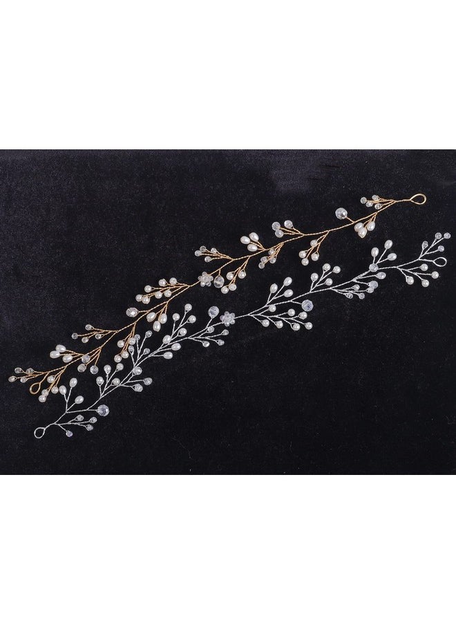 Chargances - Wedding Crystal And Pearl Hair Vine Extra Long Bridal Hair Vine Headpiece Hairpiece Bohemia Headband Gold Hair Vine Bridesmaid Boho Bridal Headpiece Hair Vine For Bride Jewelry (Gold) - Image 1